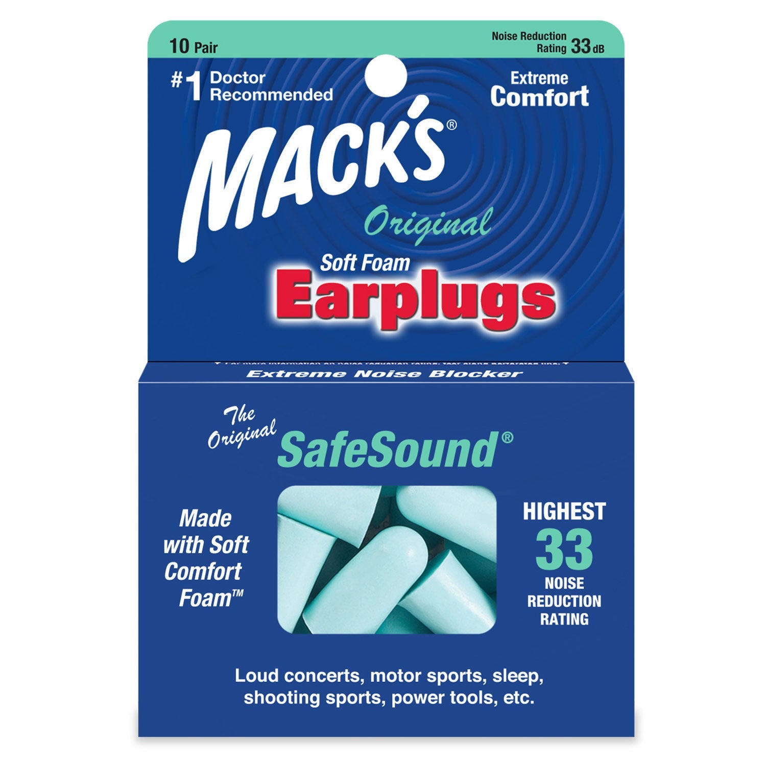 Macks Original Soft Foam Ear Plugs (NRR 32 | 10 Pairs w/ Carry Case)