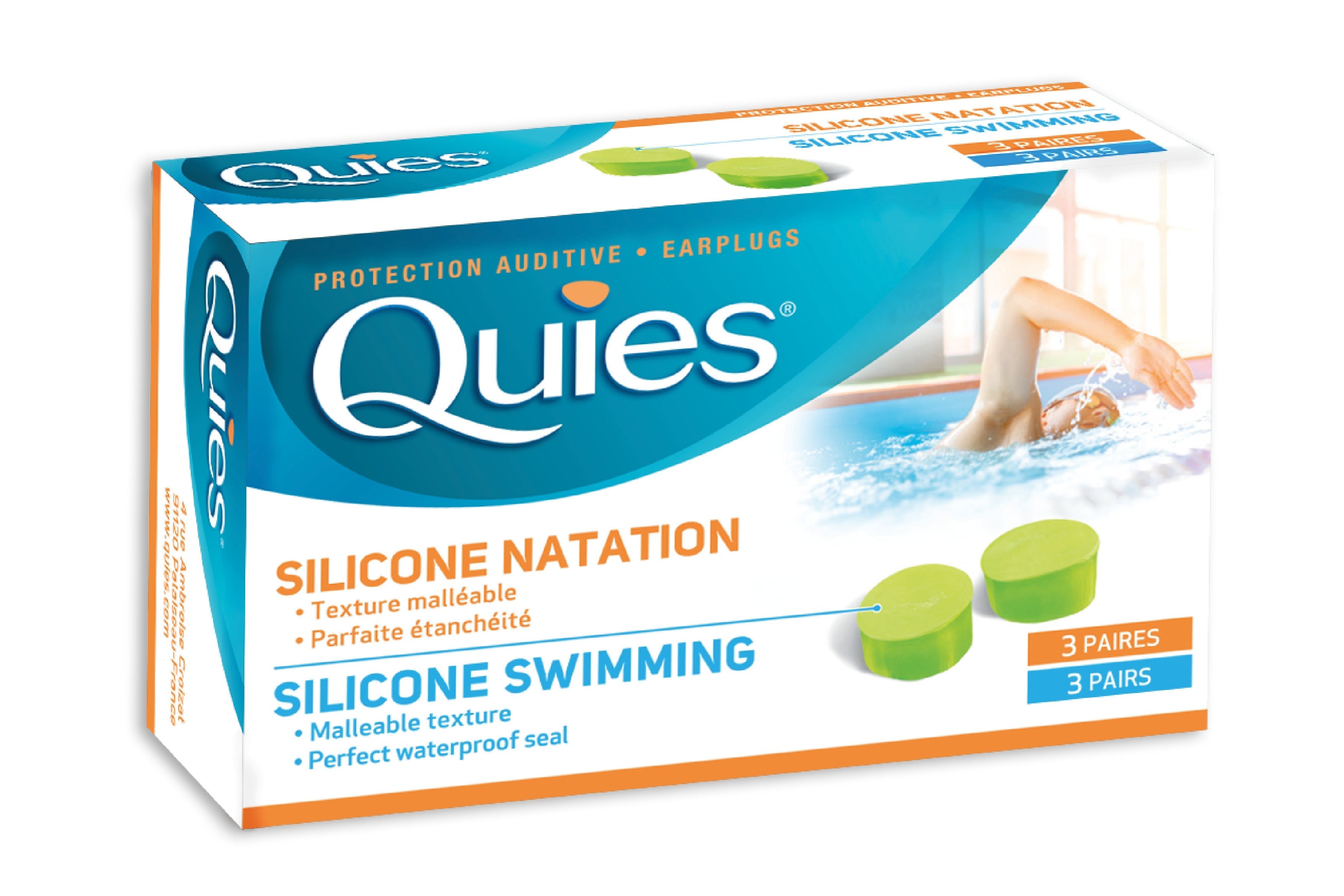 Quies Moldable Silicone Ear Plugs for Swimmers (3 Pairs)