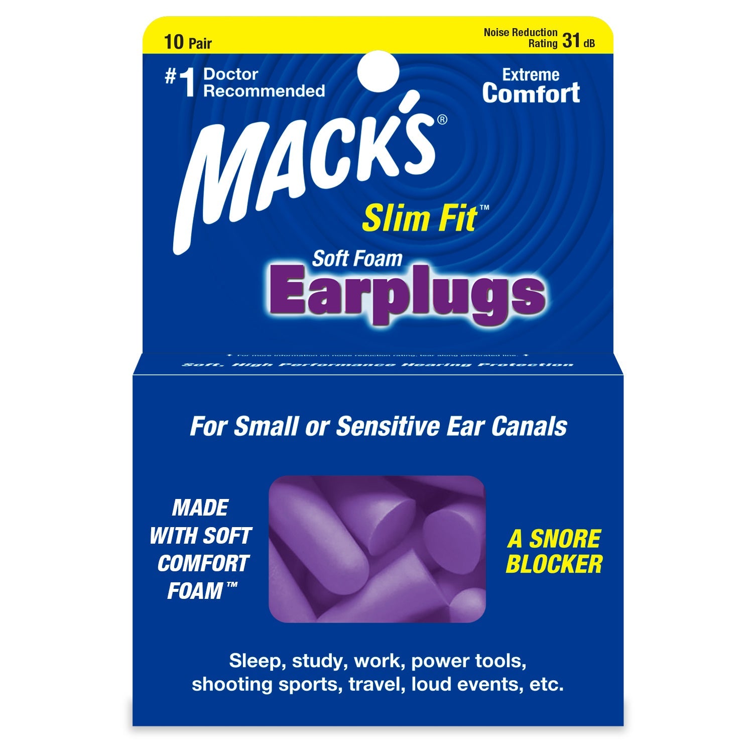 Macks Slim Fit Smaller Soft Foam Ear Plugs (NRR 31 | 10 Pairs w/ Carry Case)