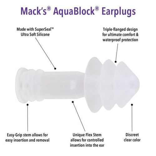 Macks AquaBlock Reusable Swimming Ear Plugs (2 Pairs)