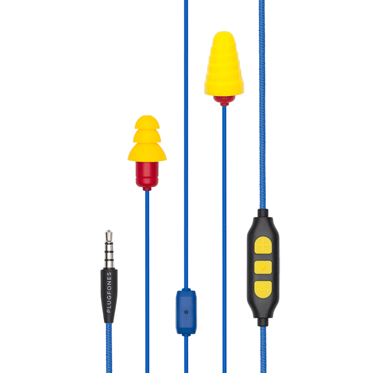 Plugfones™ Protector Plus Industrial Earplug-Earphone Hybrids with In-Line Mic (NRR 27/29)
