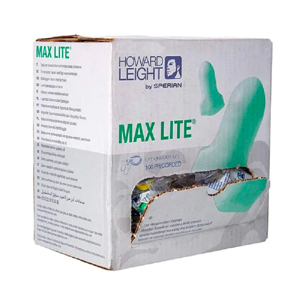 Box - Howard Leight Max Lite Corded Earplugs (100 Pairs | SLC80 25dB, Class 4)