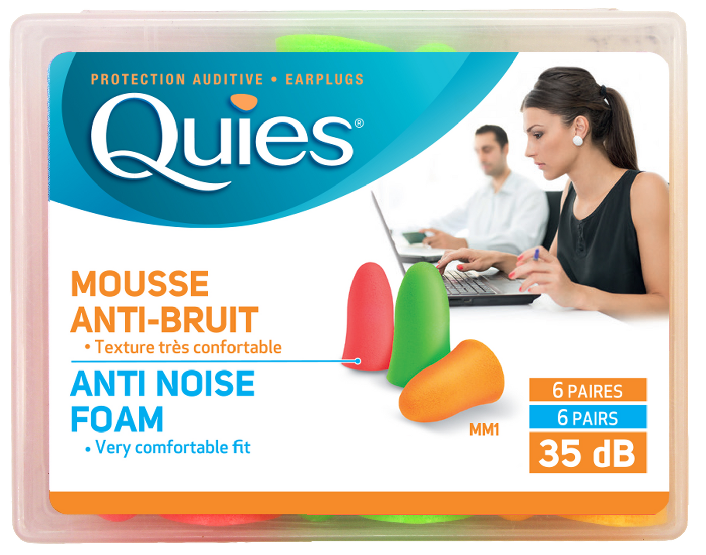 Quies Soft Foam Earplugs (6 Pairs, Soft Fluorescent)