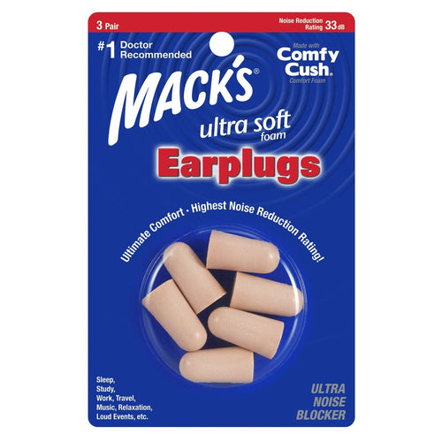 Macks Ultra Soft Foam Ear Plugs (NRR 33, 3 Pairs)