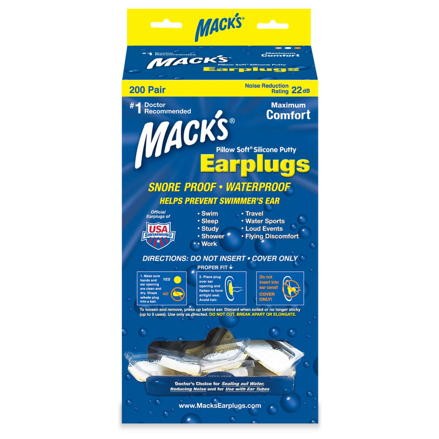 Macks Pillow Soft Silicone Moldable Ear Plugs (200 Pair Dispenser)