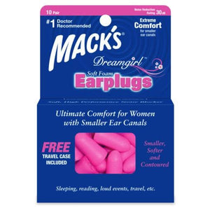 Macks Dreamgirl Soft Foam Ear Plugs (NRR 30 | 10 Pairs w/ Carry Case)