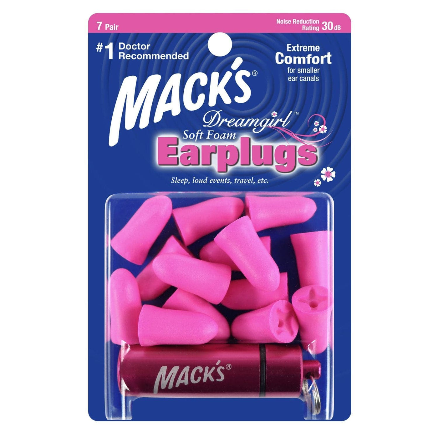 Macks Dreamgirl Soft Foam Ear Plugs (NRR 30 | 7 Pairs w/ Carry Case)