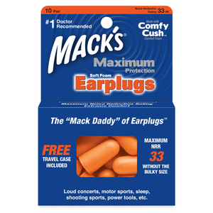 Macks Maximum Protection Soft Foam Ear Plugs (NRR 33 | 10 Pairs w/ Carry Case)