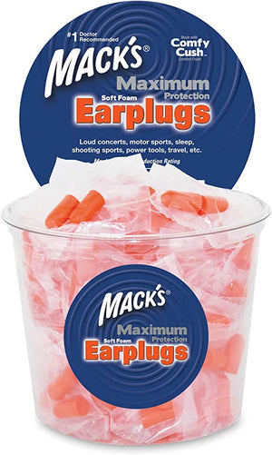 Macks Maximum Protection Foam Earplugs (NRR 33 | Tub of 100 pairs)
