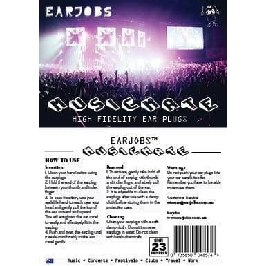 Earjobs™ MUSICMATE® High Fidelity Music Ear Plugs