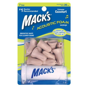 Macks Acoustic Foam Ear Plugs (NRR 20 | 7 Pairs w/ Carry Case)
